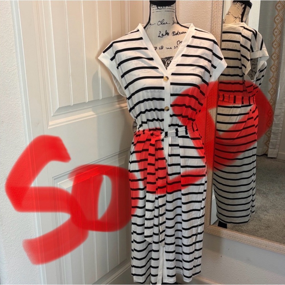 Striped Black and White Button-Down Dress